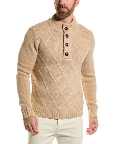 Loft 604 Argyle Wool Mock Neck Sweater - Natural
