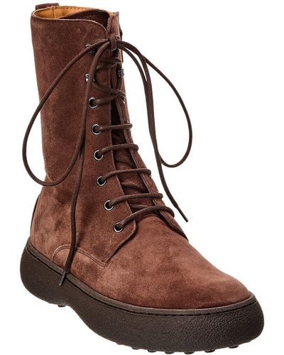 Tod's Lace-up Suede Ankle Boot - Brown
