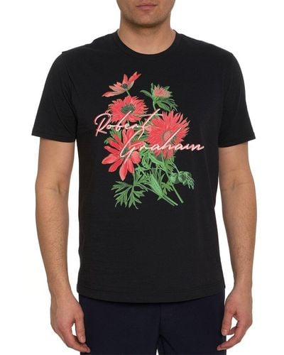 Robert Graham Floral Script Knit Graphic T-shirt - Black