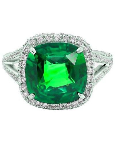 Diana M. Jewels Fine Jewellery 18K 13.26 Ct. Tw. Diamond & Emerald Half-Set Ring - Green