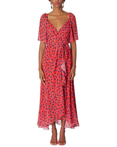 Carolina Herrera Flutter Sleeve Wrap Midi Dress - Red