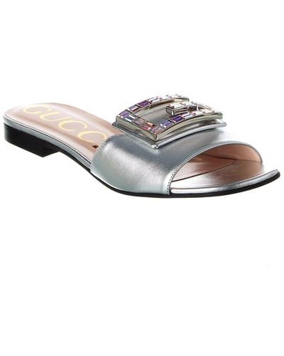 Gucci Madelyn Jewel Leather Sandal - Gray