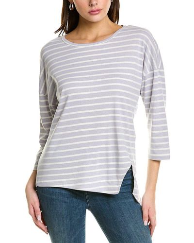 Three Dots Stripe Asymmetric T-shirt - Grey
