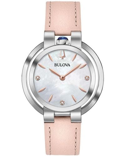 Bulova Leather Diamond Watch - Gray