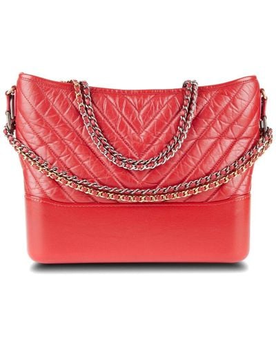 Chanel Lambskin Leather Gabrielle Shoulder Bag (Authentic Pre-Owned) - Red
