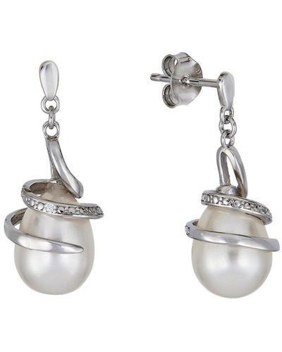 Belpearl Silver 9-10mm Pearl Cz Dangle Earrings - Metallic