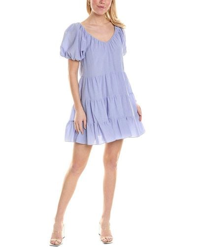 Rebecca Taylor Textured Tiered Silk-blend Mini Dress - Blue