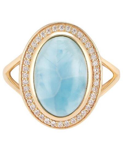Adornia Fine Jewelry 14k Over Silver 7.00 Ct. Tw. Larimar Cz Halo Ring - Blue