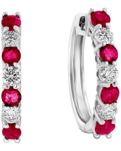 Diana M. Jewels Fine Jewelry 14k 1.15 Ct. Tw. Diamond & Ruby Hoops - Red