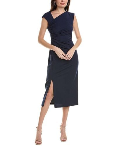 Anne Klein Asymmetrical Scuba Crepe Midi Dress - Blue