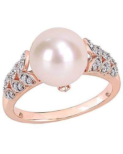 Rina Limor 10k Rose Gold 0.15 Ct. Tw. Diamond & 9.5-10mm Pearl Ring - Pink