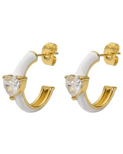 Adornia 14k Plated Crystal Heart Huggie Earrings - Metallic