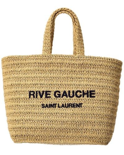 Saint Laurent Rive Gauche Crochet Raffia Tote - Brown