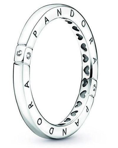 PANDORA Signature Silver Cz Logo Ring - White