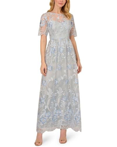 Adrianna Papell Embroidered Long Gown - Gray