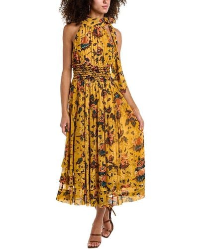 Ulla Johnson Maya Halterneck Silk-crepe De Chine Midi Dress - Yellow