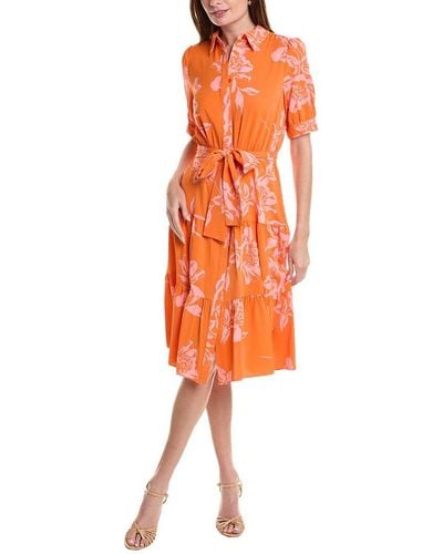 Nicole Miller Tie Waist Shirtdress - Orange