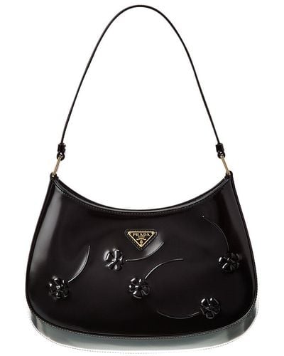 Prada Cleo Brushed Leather Shoulder Bag - Black