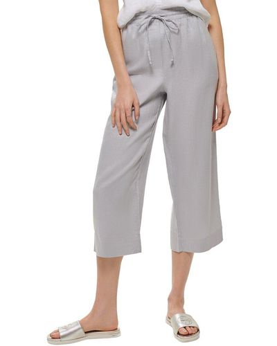 DKNY Pull-On Straight Leg Linen Pant - Gray