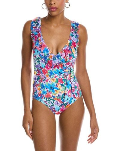 Tommy Bahama Watercolor Floral Wrap One-piece - Blue