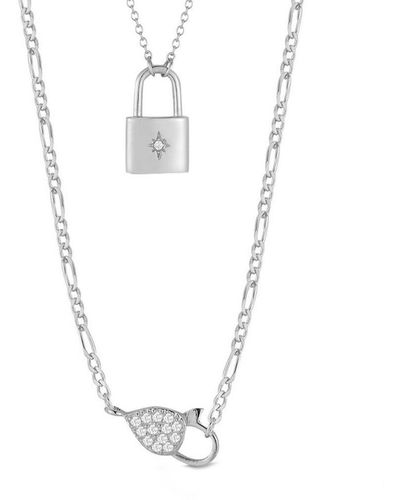 Glaze Jewelry Silver Cz Padlock Necklace Set - White