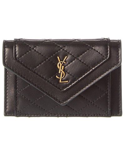 Saint Laurent Gaby Flap Quilted Leather Card Case - Black