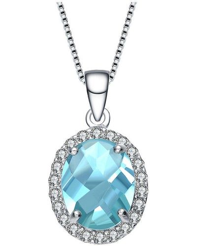 Genevive Jewelry Silver Cz Pendant - Blue