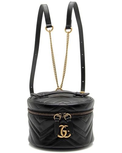 Gucci Leather Gg Marmont Round Mini Backpack (Authentic Pre-Owned) - Black