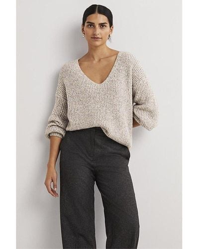 Boden Chunky Fluffy V-neck Wool & Alpaca-blend Sweater - White