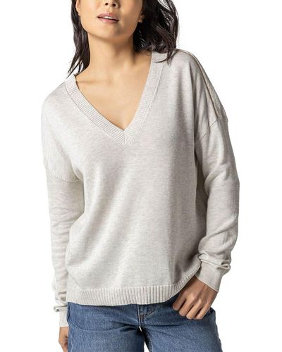 Lilla P Wrapped Seam V-neck Sweater - Gray