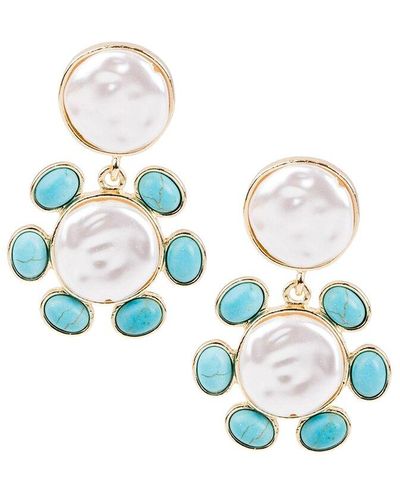 Saachi Plated Resin Turquoise Stones & 30-32mm Pearl Dangle Earrings - Blue