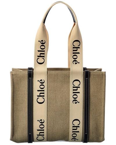 Chloé Chloe Woody Medium Canvas & Leather Tote - Natural