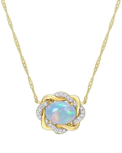 Rina Limor 10k 0.83 Ct. Tw. Diamond & Ethiopian Opal Interlaced Halo Necklace - Blue