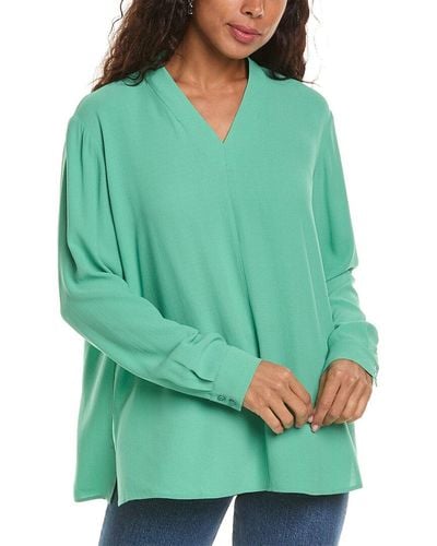 Eileen Fisher V-neck Silk Top - Green