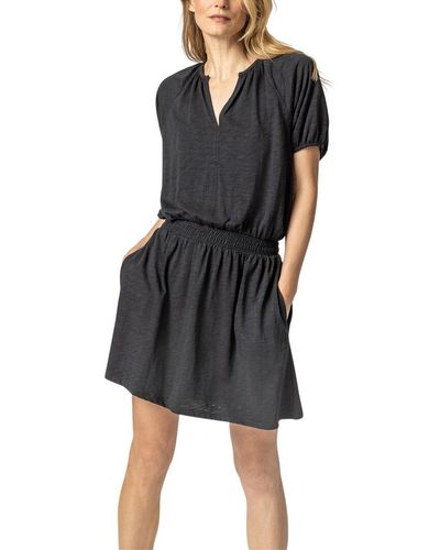 Lilla P Elastic Waist Split Neck Mini Dress - Black