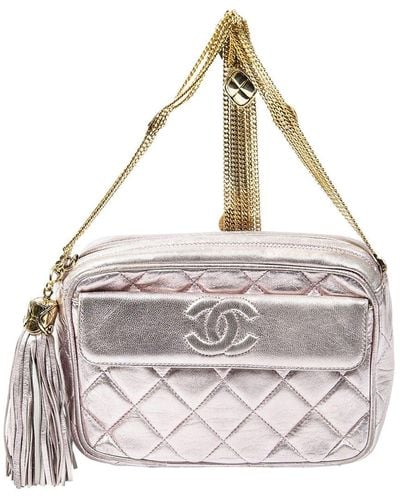 Chanel Limited Edition Lambskin Leather 1989 Rare Quilted Small Metallic Tassel Chain Bag (Authentic Pre-Owned)