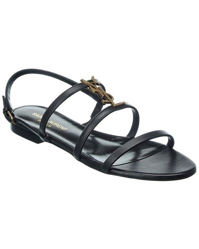 Saint Laurent Cassandra Patent Leather Slingback Thong Sandals - Black