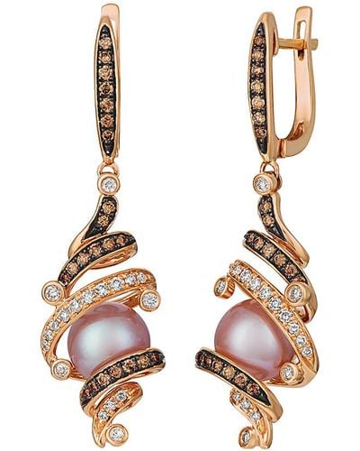 Le Vian ® 14k Rose Gold 0.69 Ct. Tw. Diamond & 8-9mmmm Pearl Dangle Earrings - Metallic