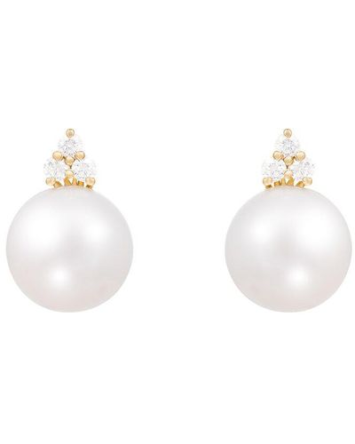 Splendid 14k 0.30 Ct. Tw. Diamond & 9-10mmmm Pearl Earrings - White