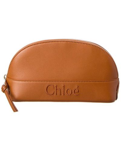 Chloé Sense Leather Makeup Bag - Brown