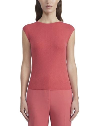 Lafayette 148 New York Ribbed Silk-blend Shell - Red