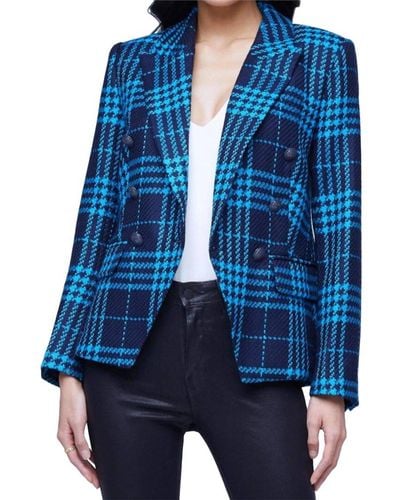 L'Agence Kenzie Wool Tweed Blazer - Blue