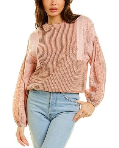 Fate Mixed Media Sweater - Pink