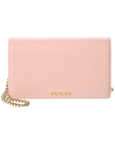 Gucci Script Leather Chain Wallet - Pink