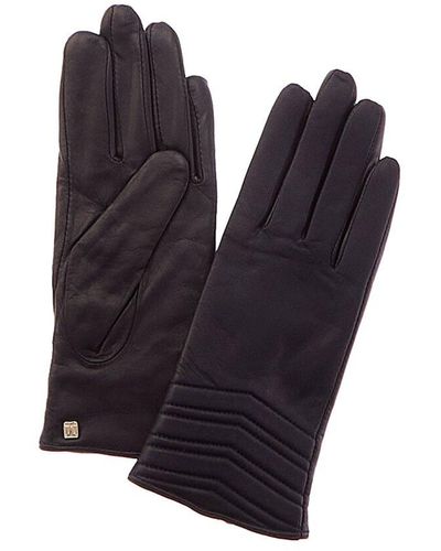 Bruno Magli Chevron Quilted Cashmere-lined Leather Gloves - Blue