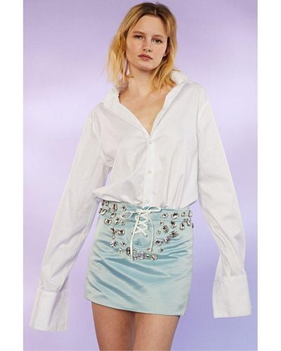 Cynthia Rowley Satin Gem Stones Mini Skirt - White