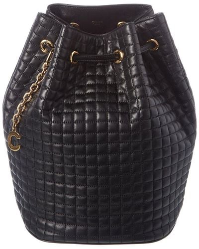 Celine C Charm Small Quilted Leather Bucket Bag - Black