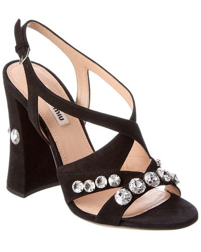 Miu Miu Crystal Suede Sandal - Black