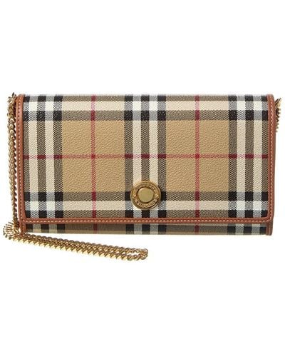 Burberry Check E-canvas & Leather Wallet On Chain - Brown