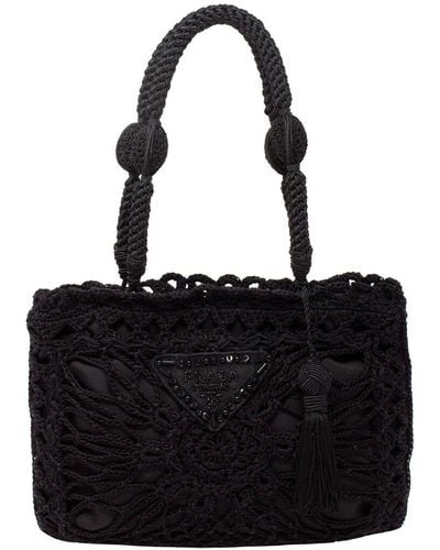 Prada Crochet Mini Beaded Logo Bag (Authentic Pre-Owned) - Black